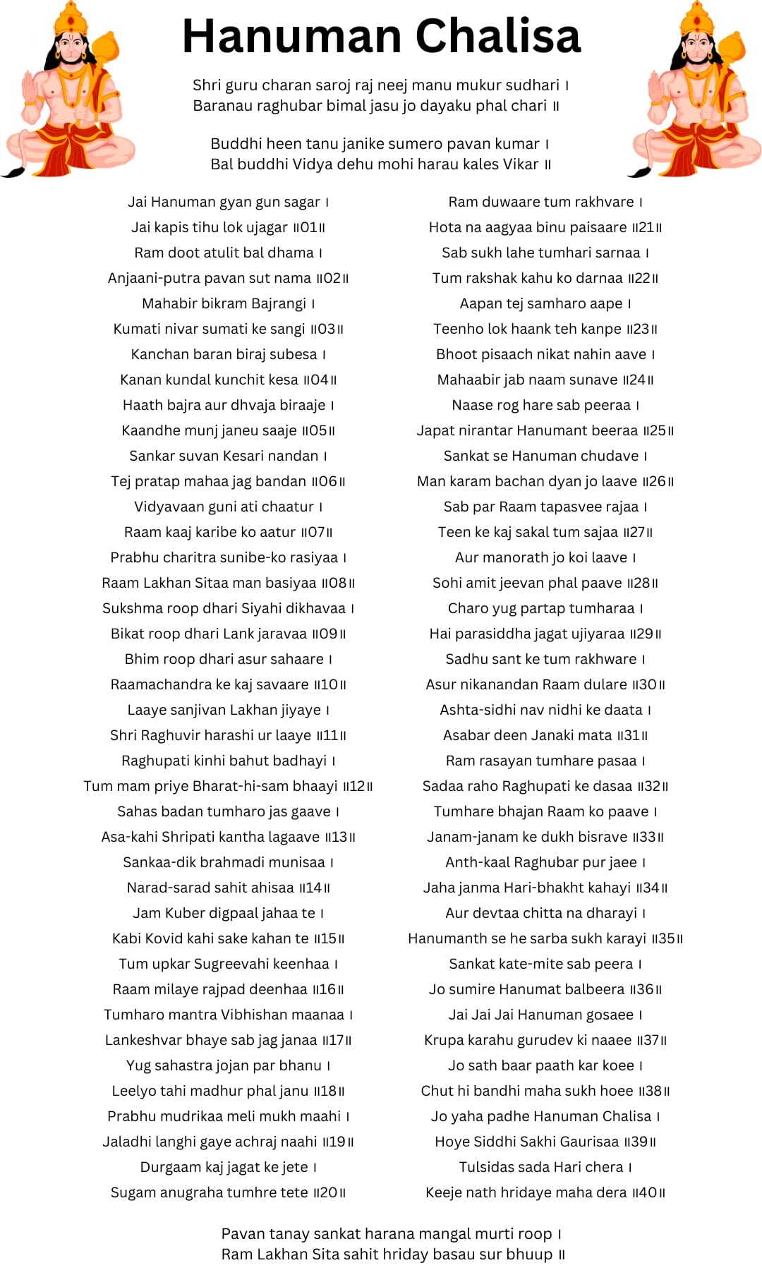HD image of Hanuman Chalisa English lyrics (Roman script) – complete 40 devotional verses